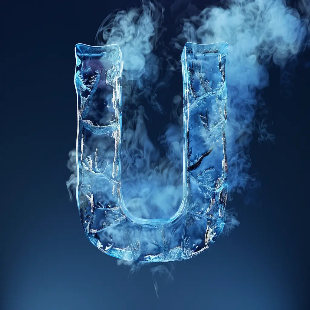 U letter cold ice block 3D text word freeze