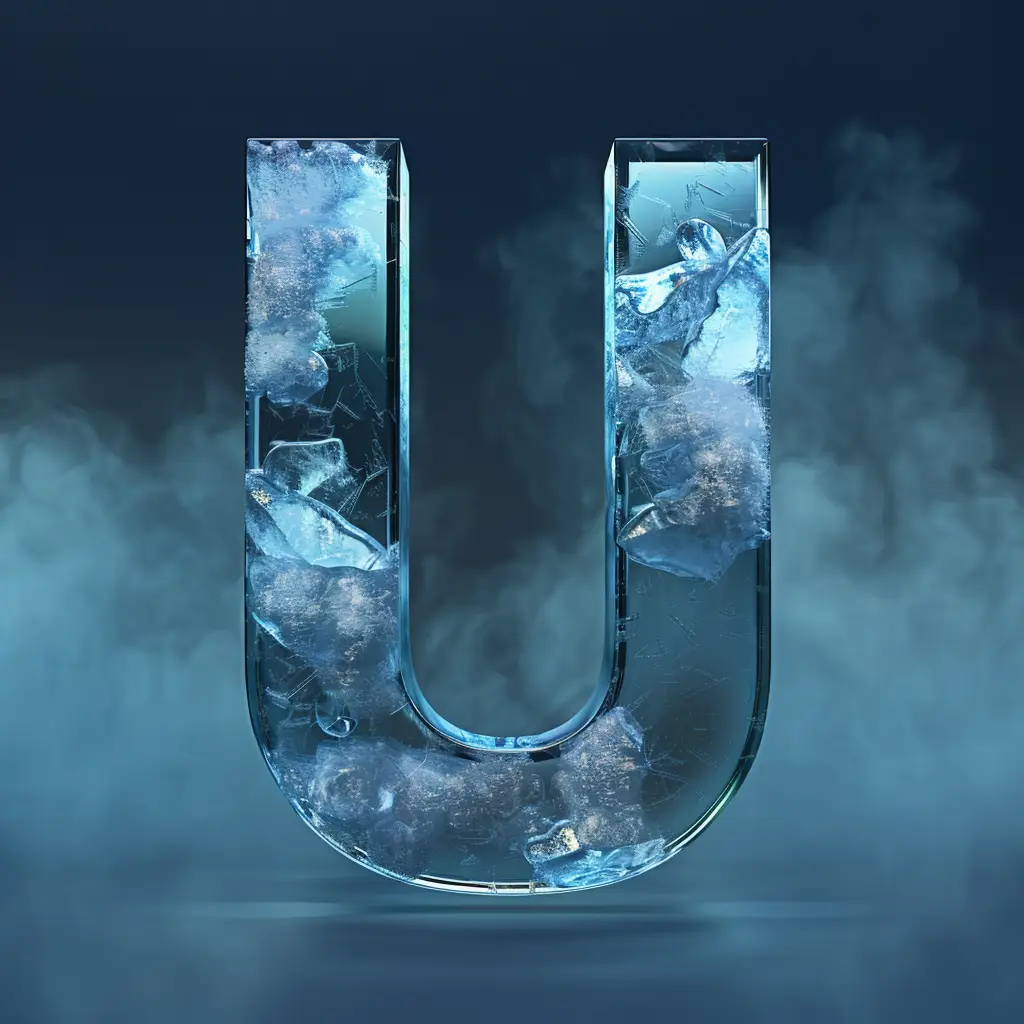 U letter cold ice block text word freeze 3D