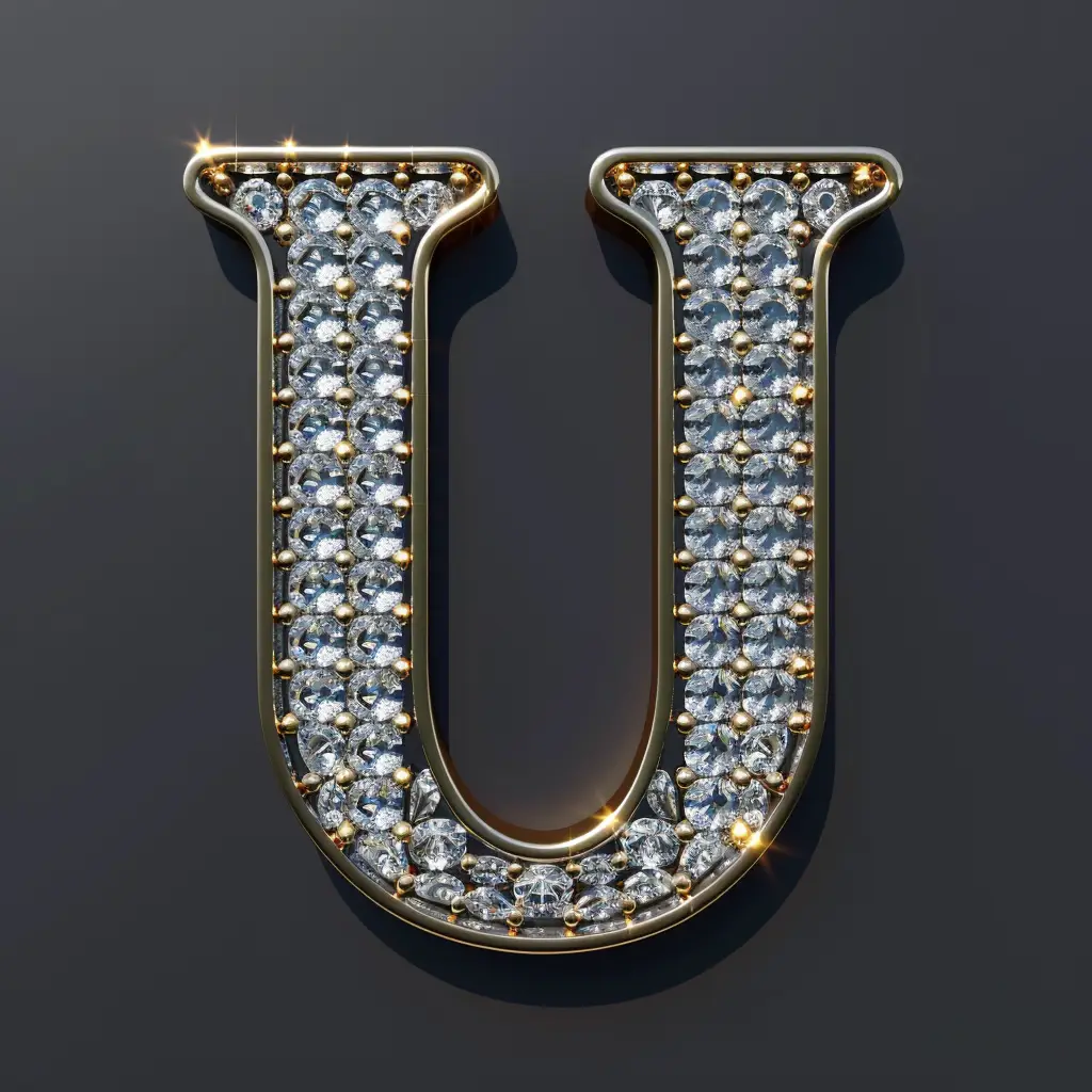 U letter word text type diamond gold 3D