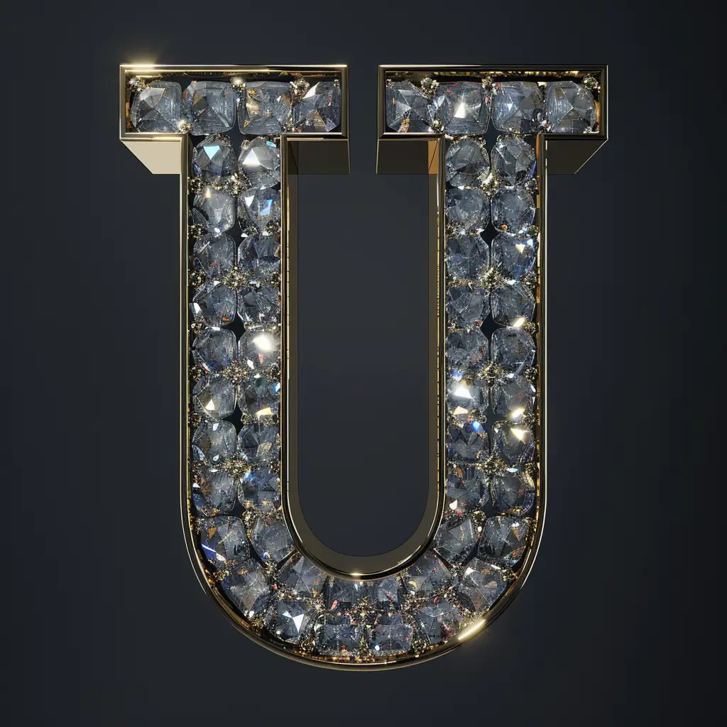 U letter word type text diamond gold 3D