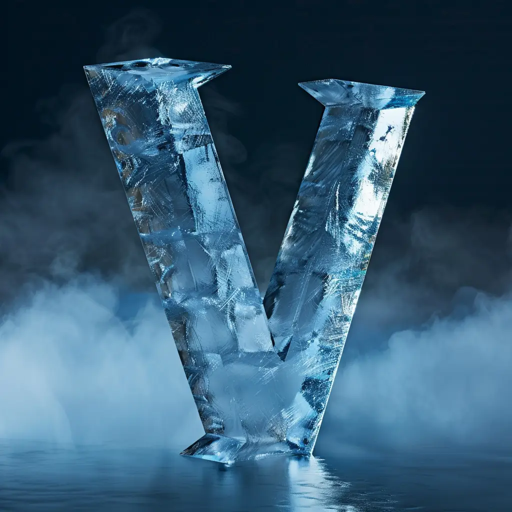 V letter cold ice block word text freeze 3D
