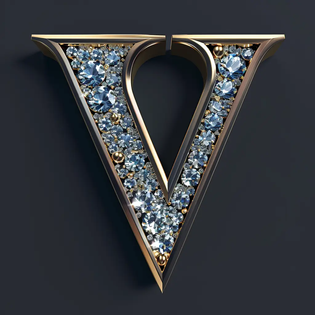 V letter word type text 3D diamond gold