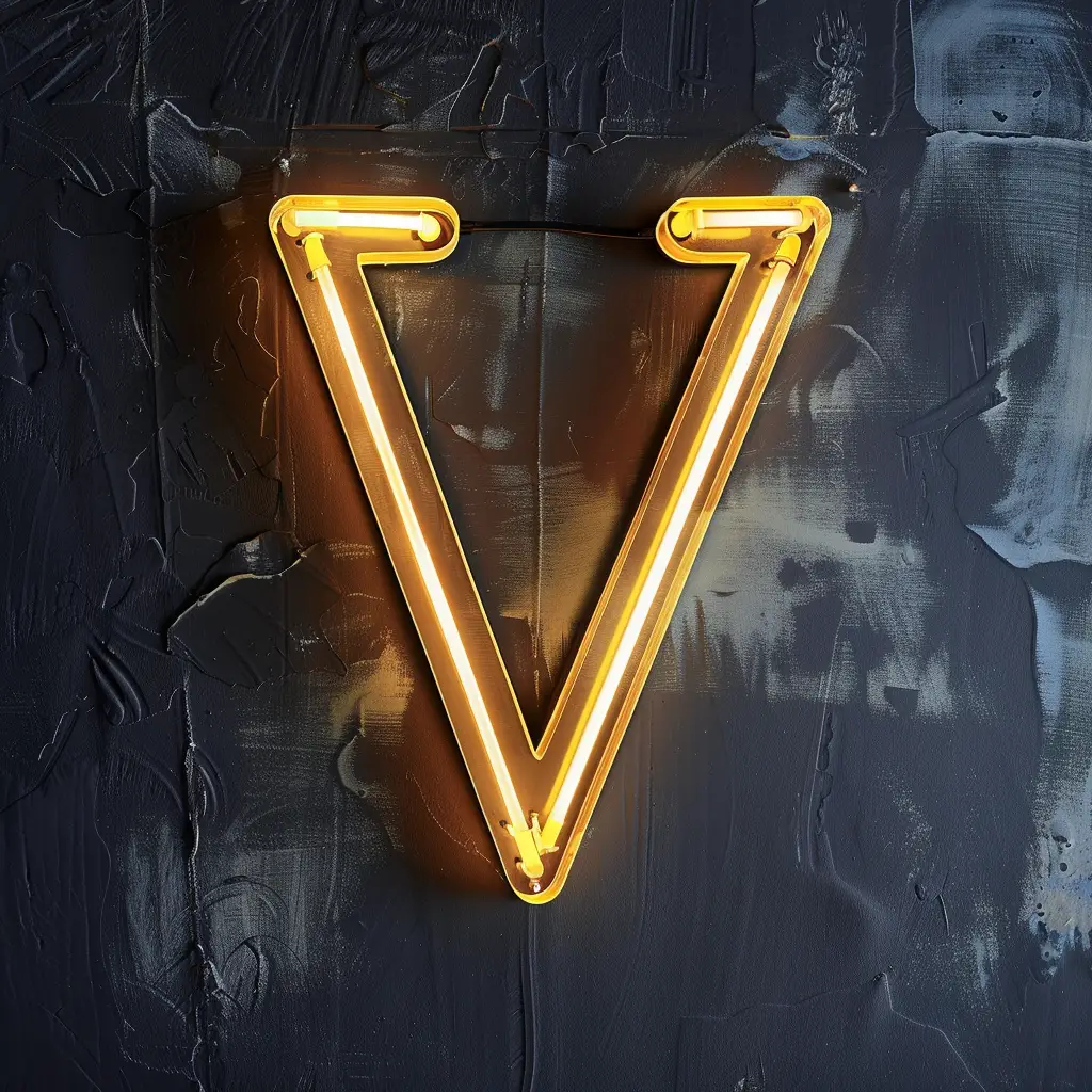 V letter yellow LED light neon text word