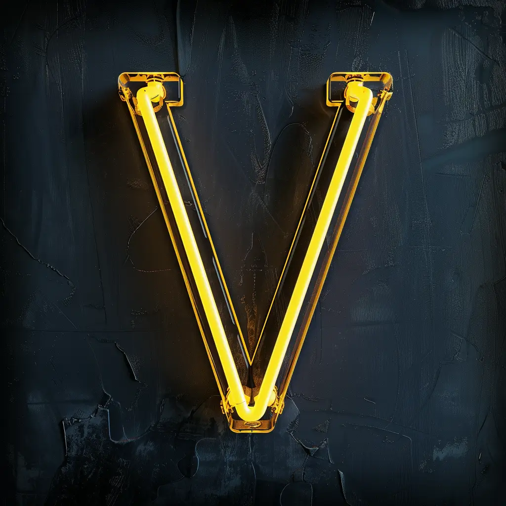 V letter yellow LED neon light text word