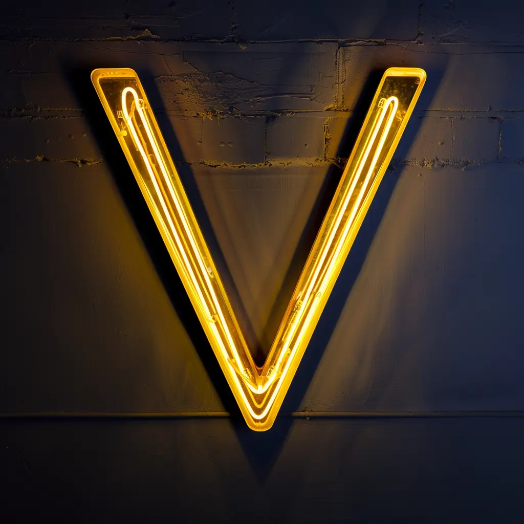 V letter yellow LED neon light word text
