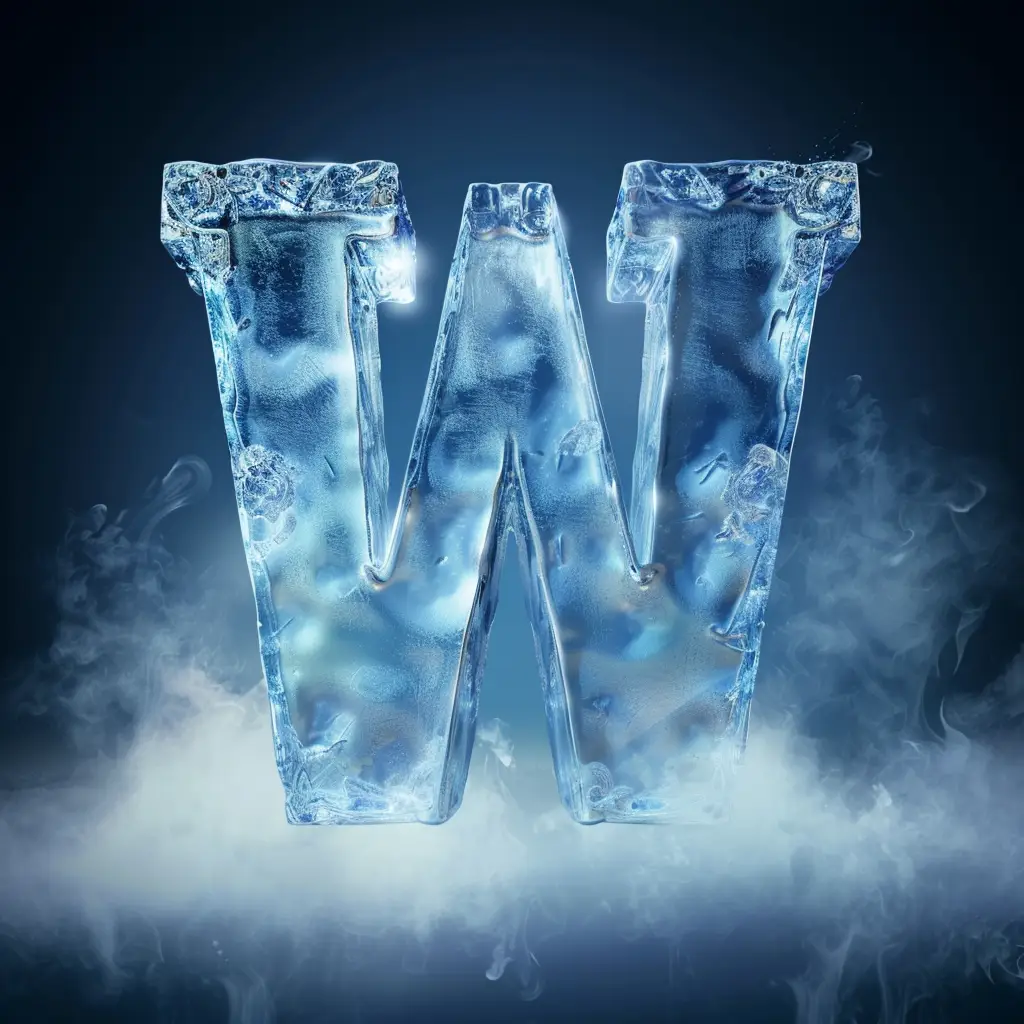 W letter cold ice block text word freeze 3D