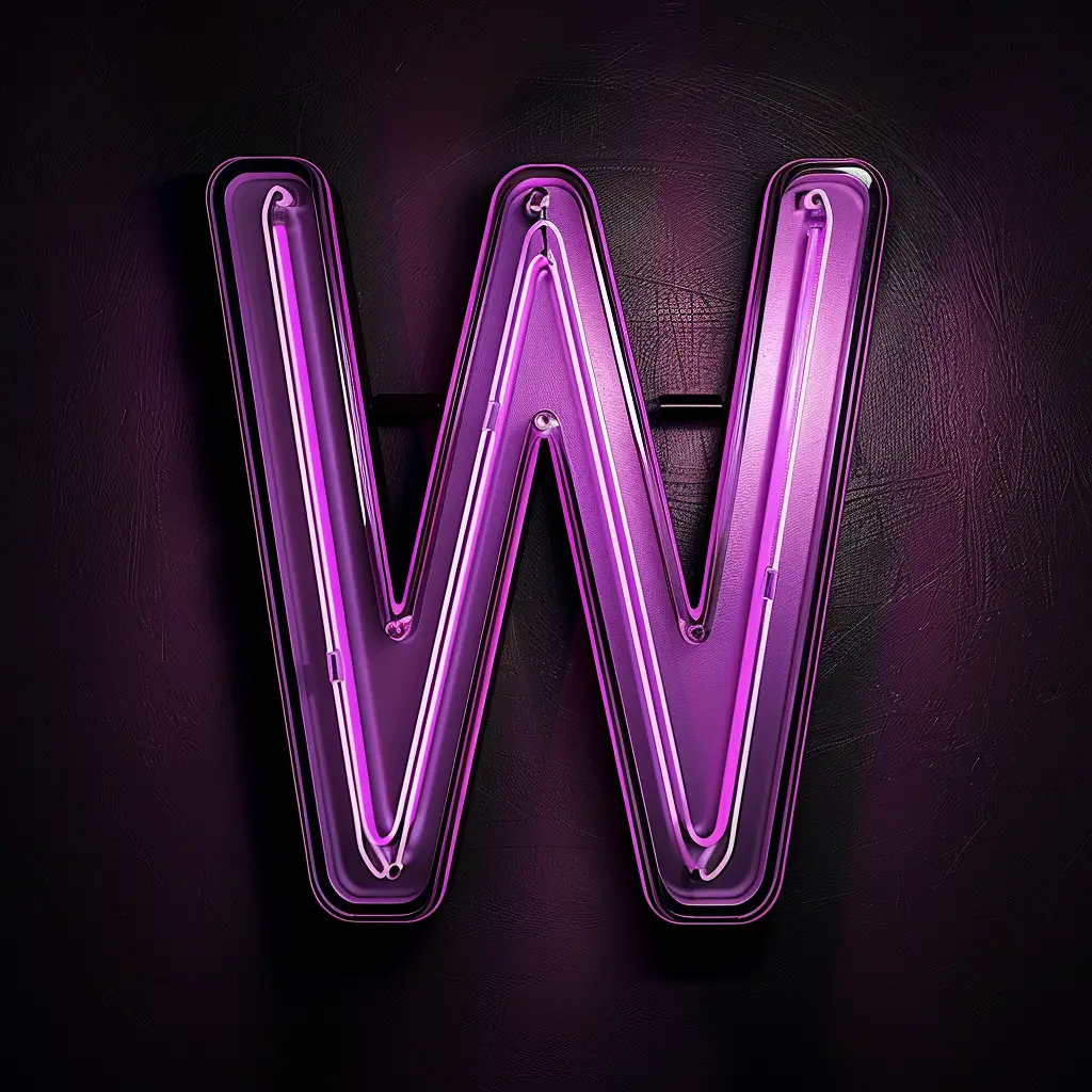 W letter purple LED light neon text word