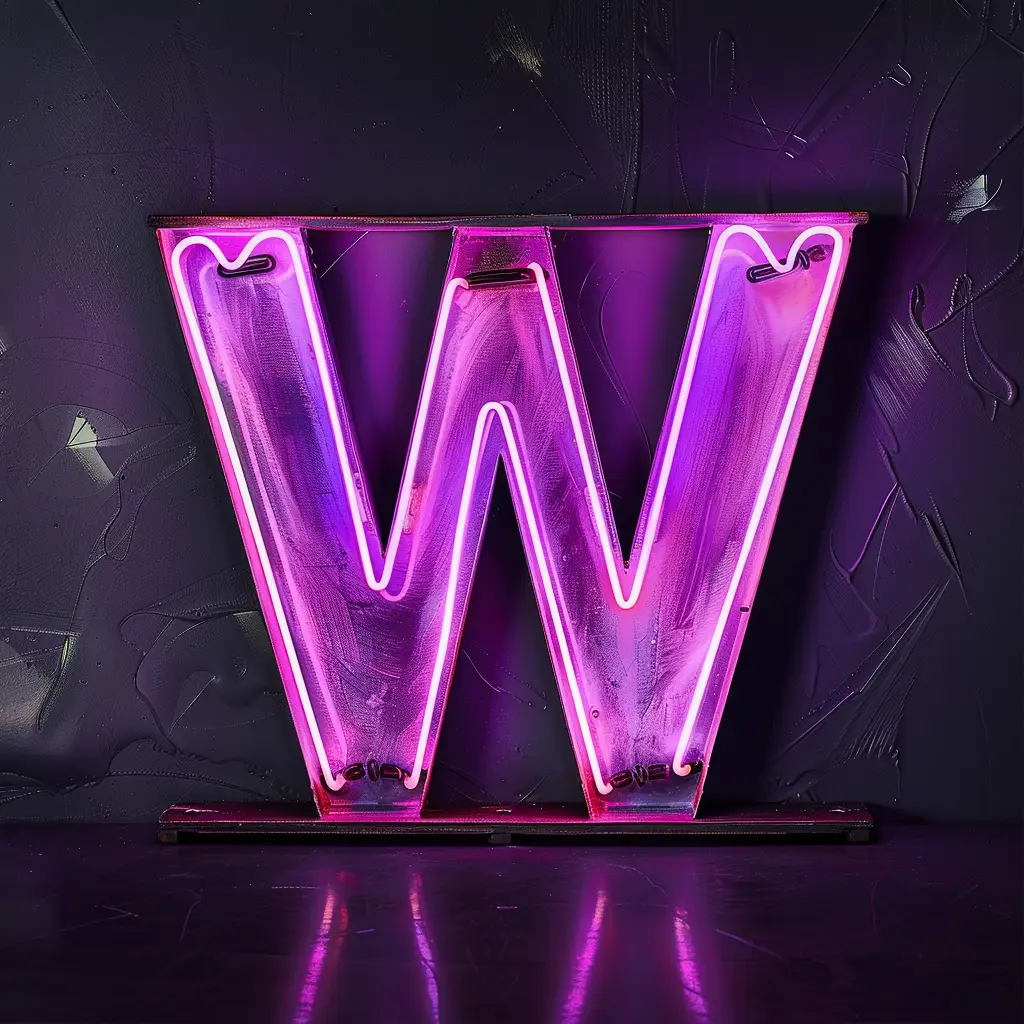 W letter purple LED light neon word text