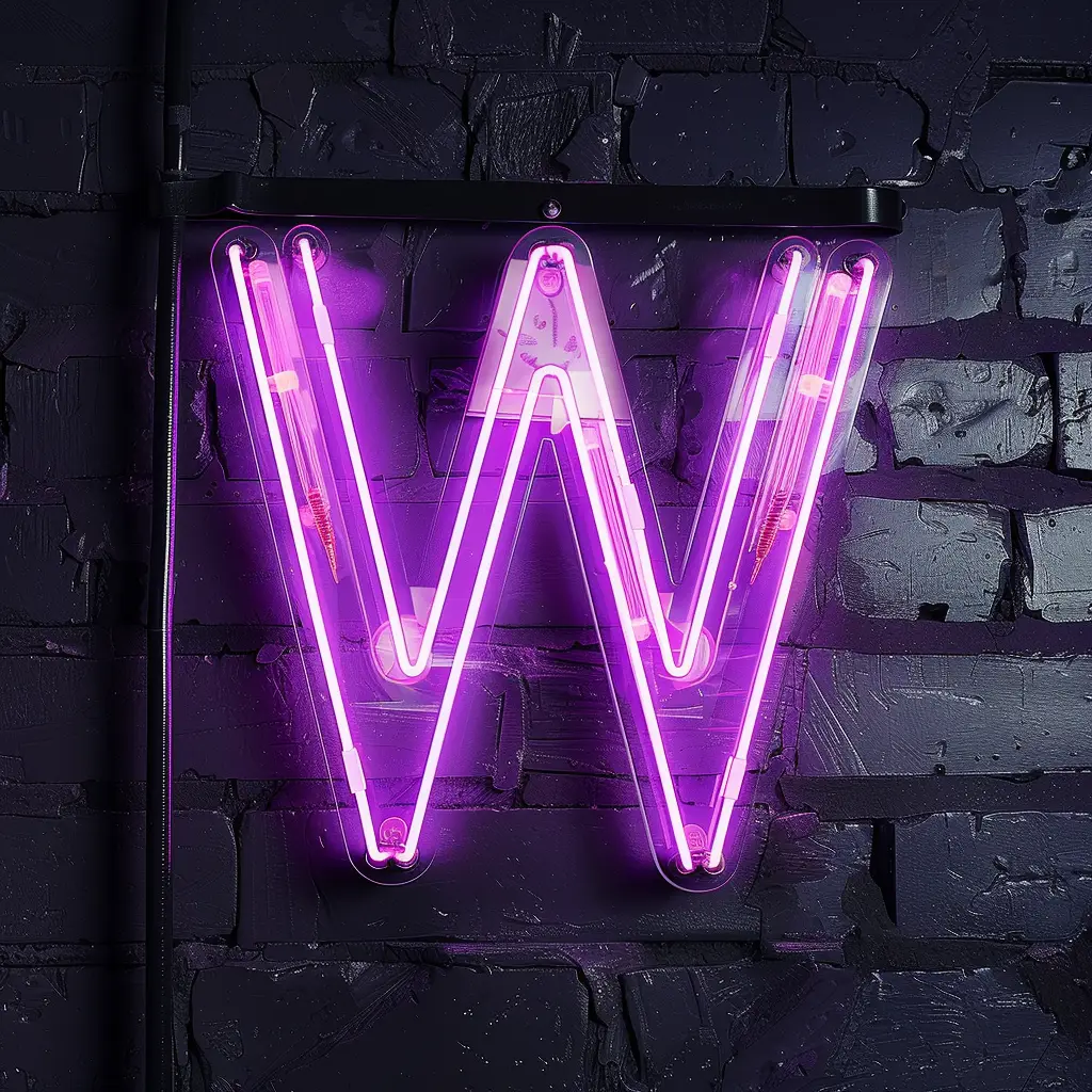 W letter purple LED neon light text word