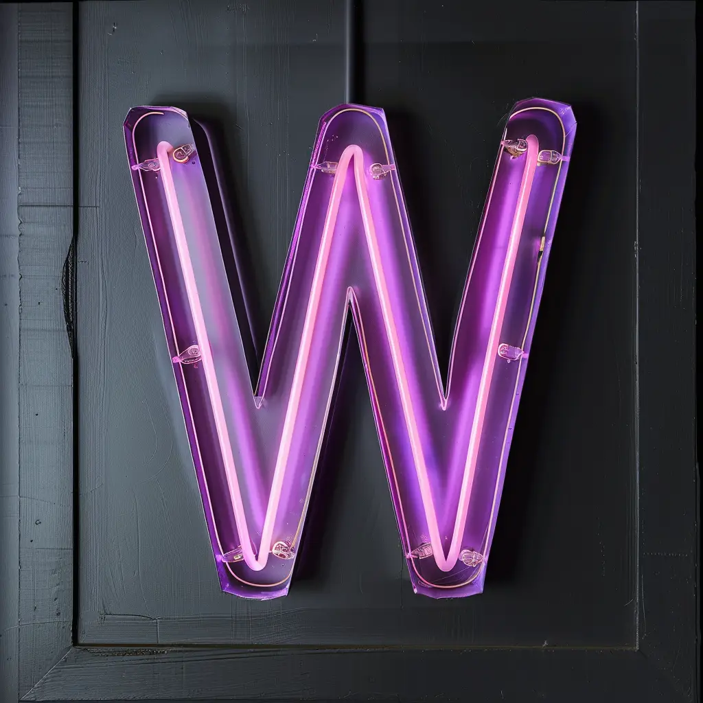 W letter purple LED neon light word text