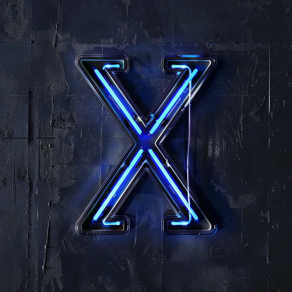 X letter blue LED light neon text word