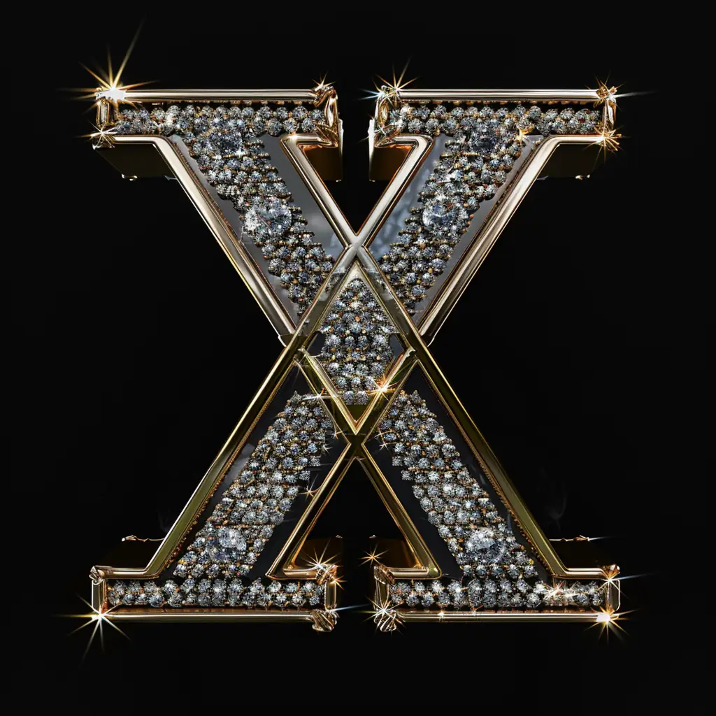 X letter word text type 3D diamond gold
