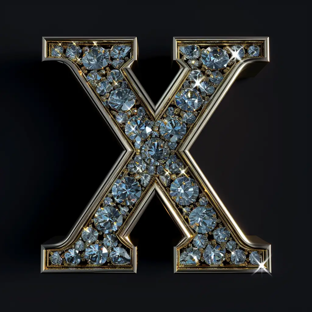 X letter word text type diamond gold 3D