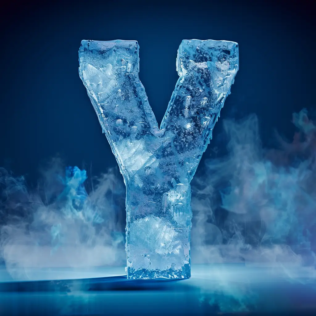 Y letter cold ice block 3D text word freeze