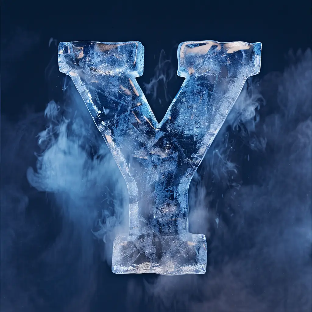 Y letter cold ice block text word 3D freeze