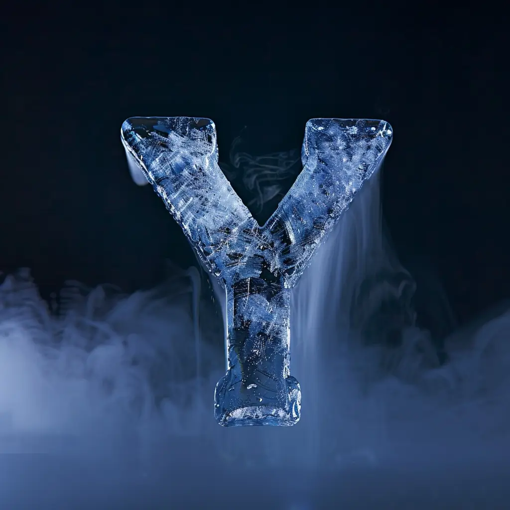 Y letter cold ice block text word freeze 3D