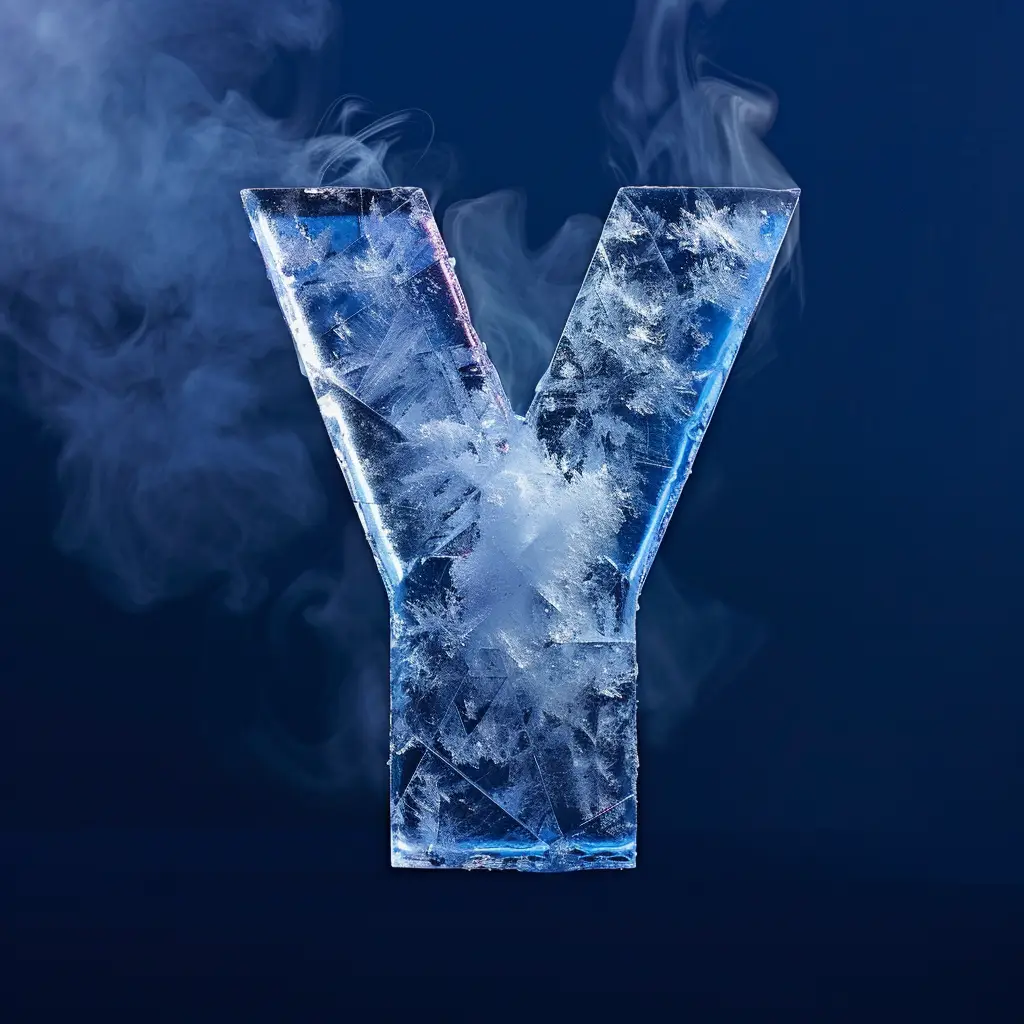 Y letter cold ice block word text freeze 3D