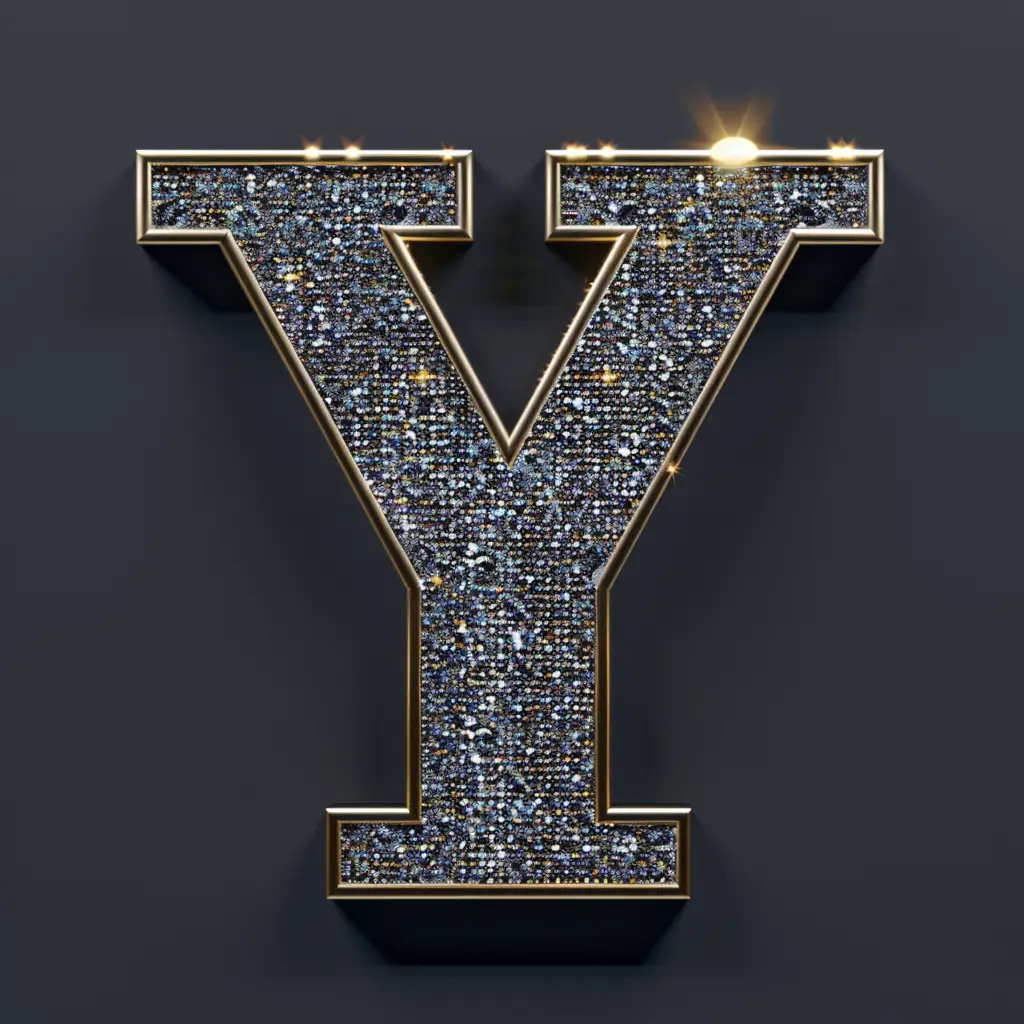 Y letter word text type 3D diamond gold