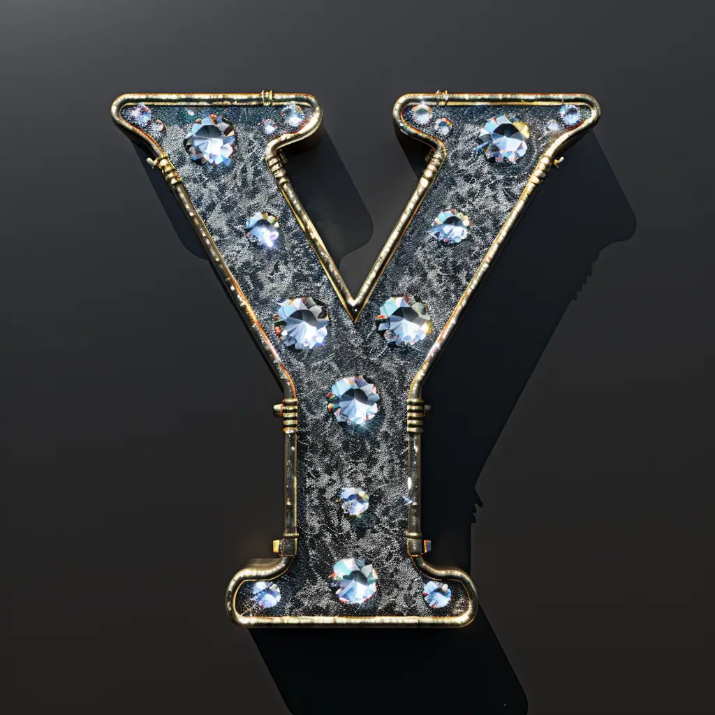 Y letter word type text 3D diamond gold