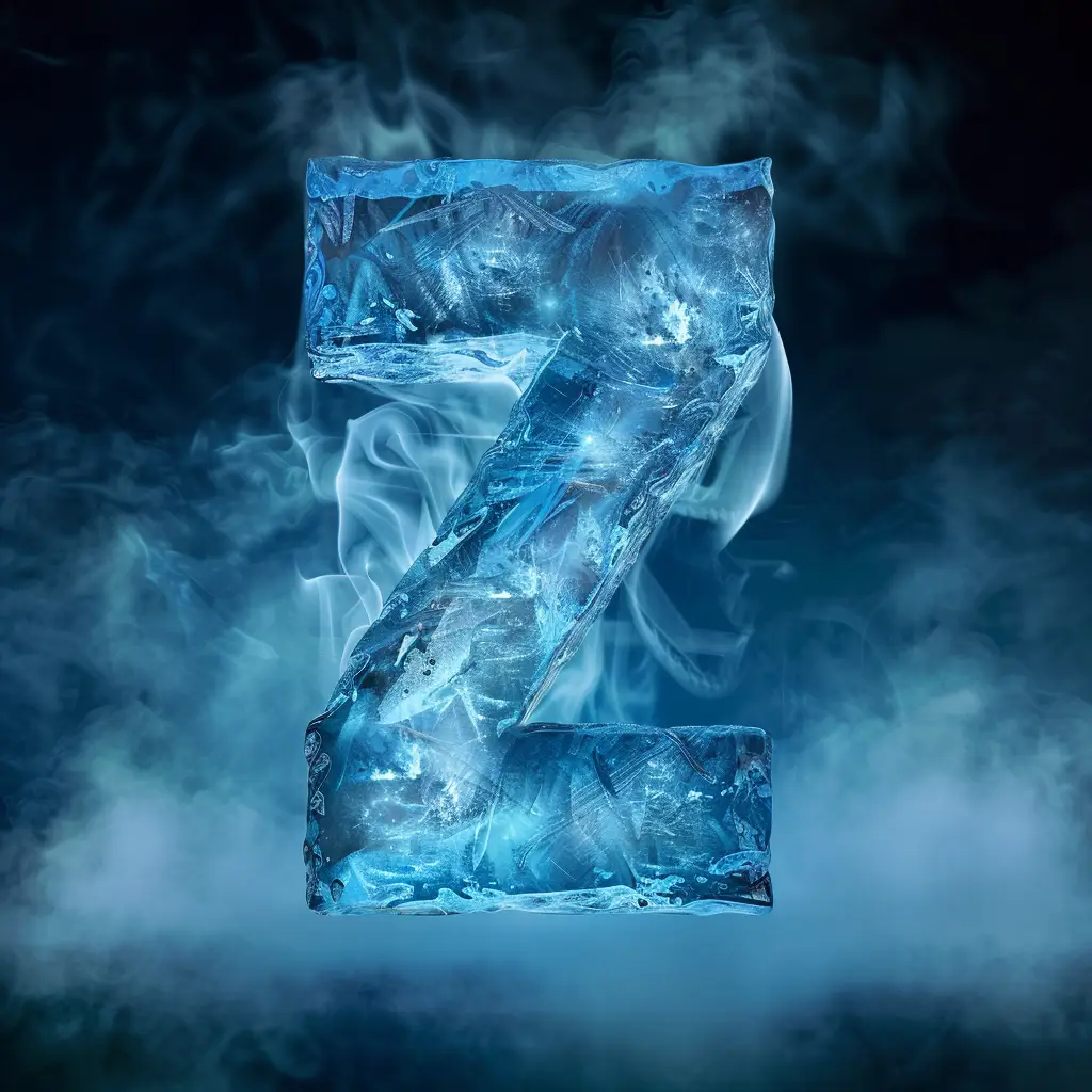 Z letter cold ice block text word 3D freeze