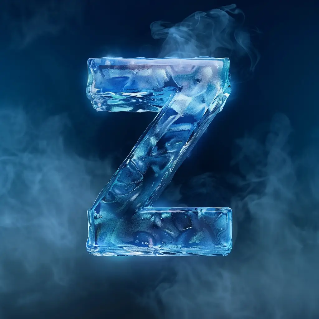 Z letter cold ice block text word freeze 3D