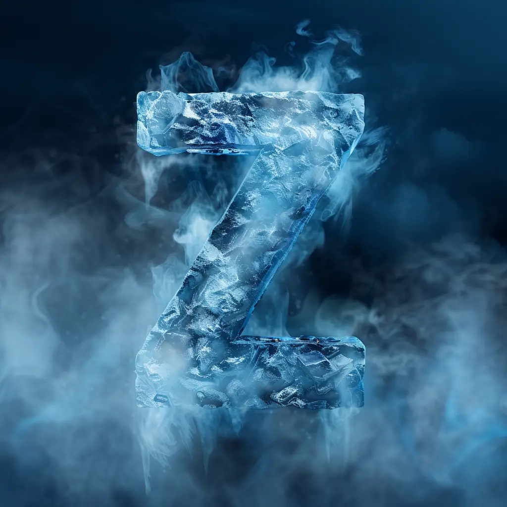 Z letter cold ice block word text freeze 3D