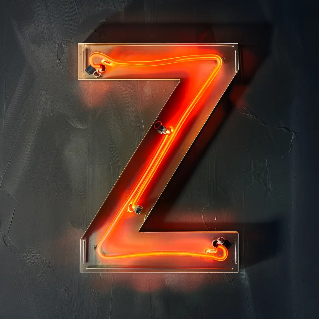 Z letter orange LED light neon text word