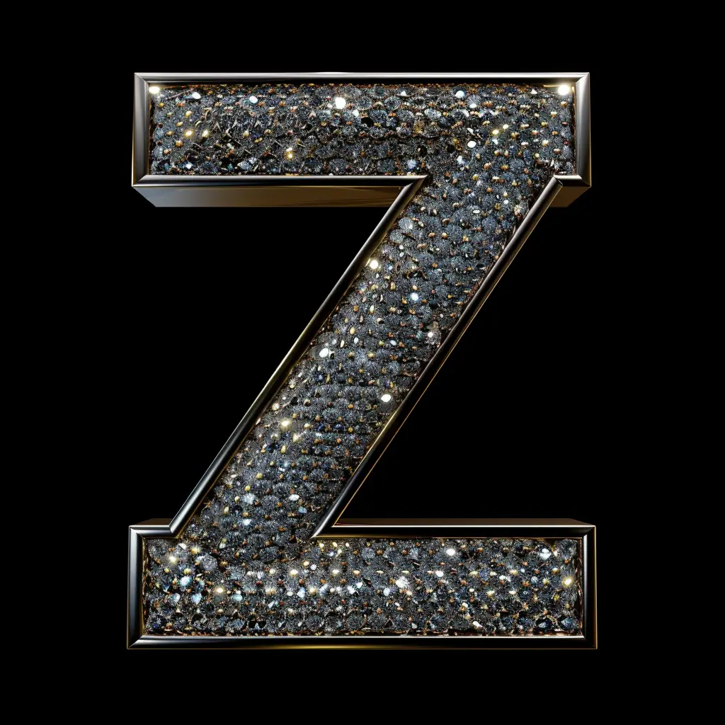 Z letter word text type diamond gold 3D