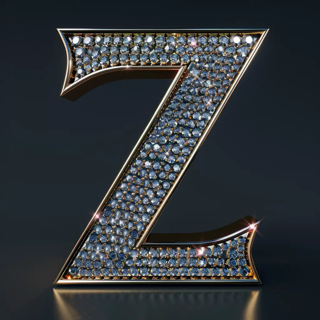 Z letter word type text 3D diamond gold
