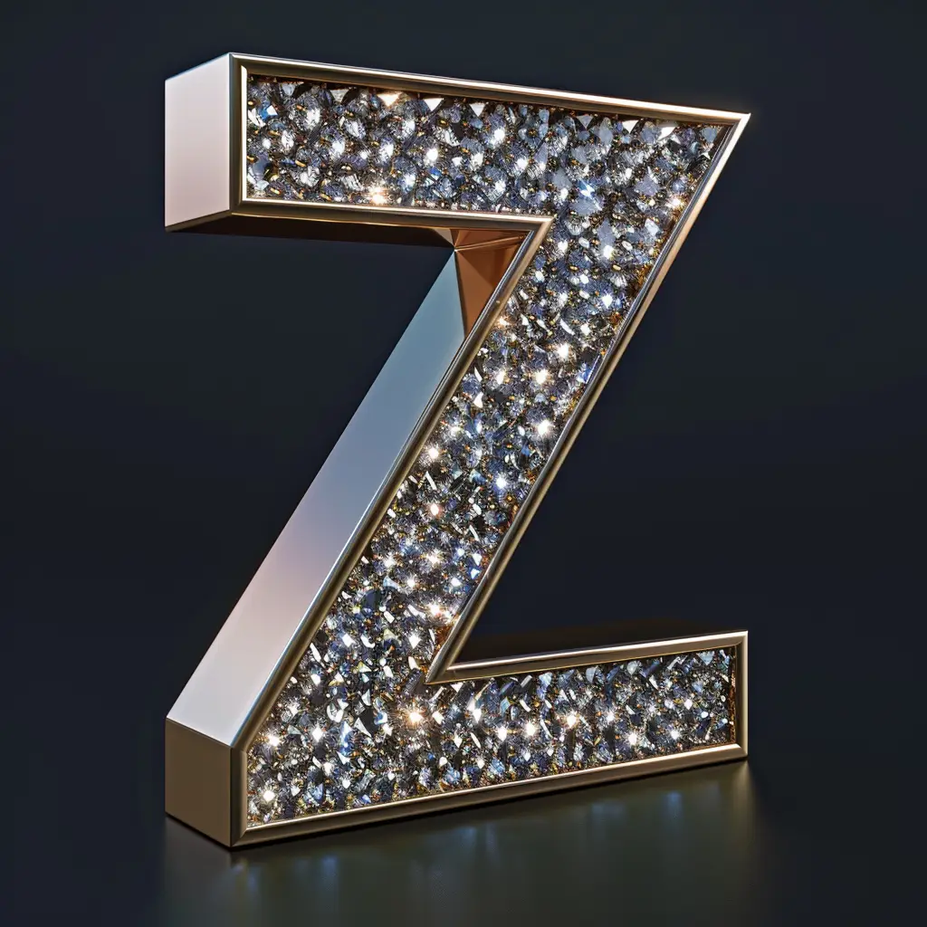 Z letter word type text diamond gold 3D