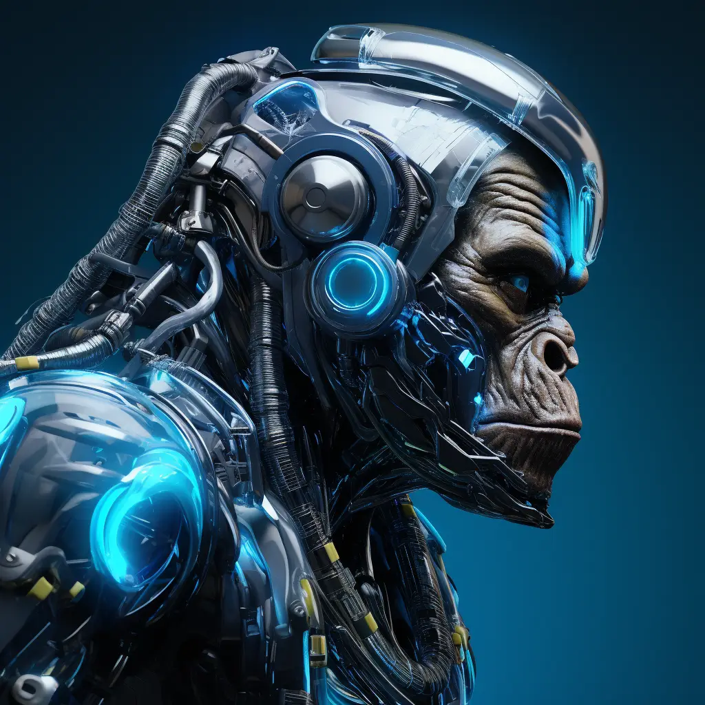 ape monkey head robot anatomy science fiction 3D technology