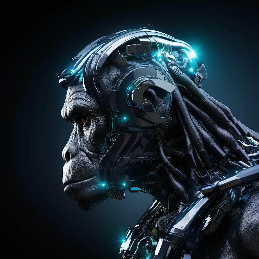 ape monkey robot head anatomy science fiction 3D technology