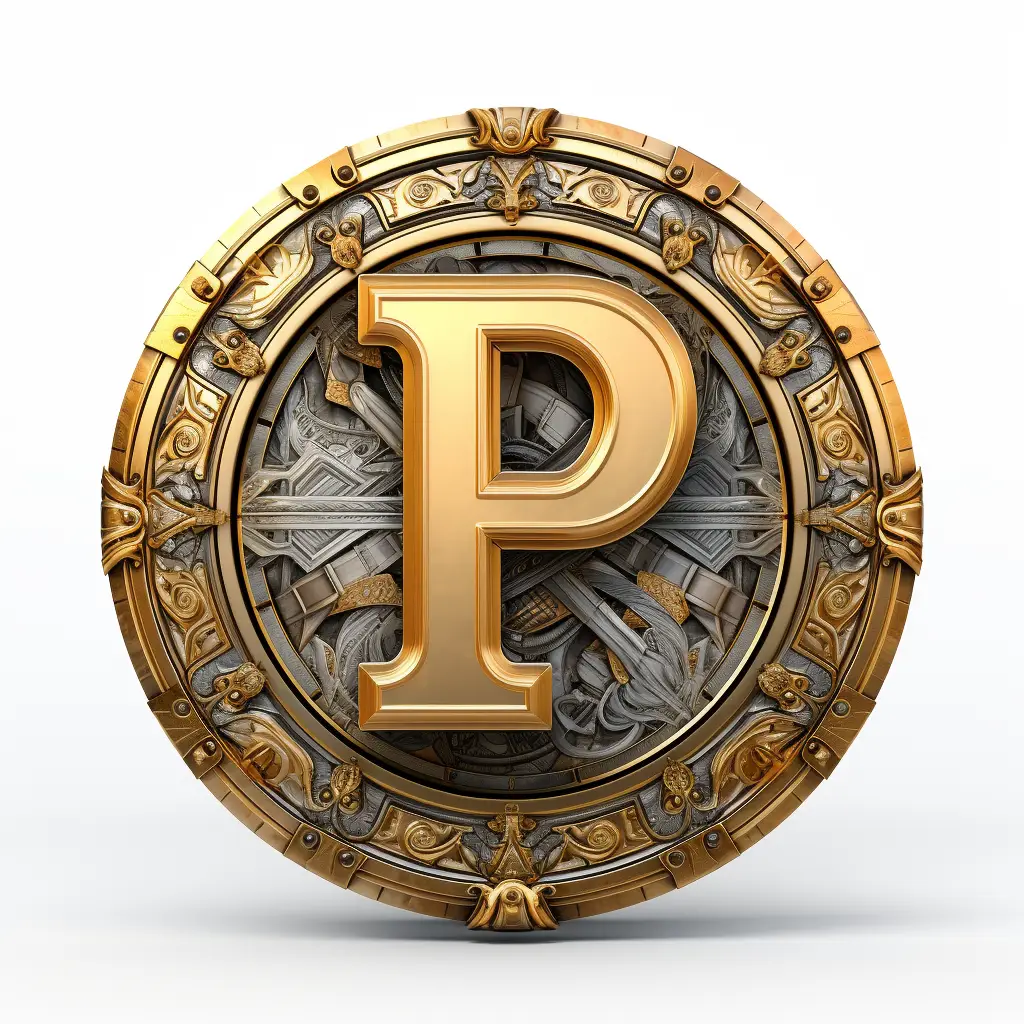 badge P logo letter gold golden coin