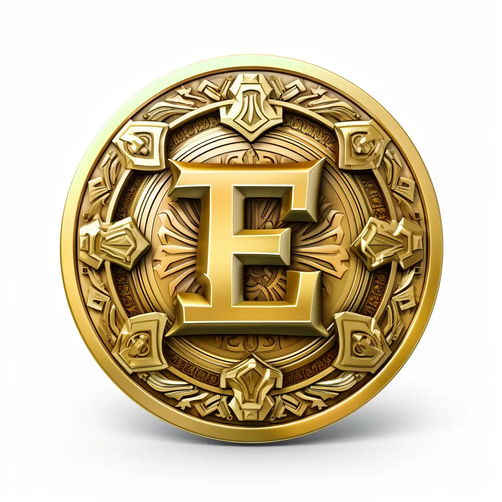 badge logo E letter gold coin golden
