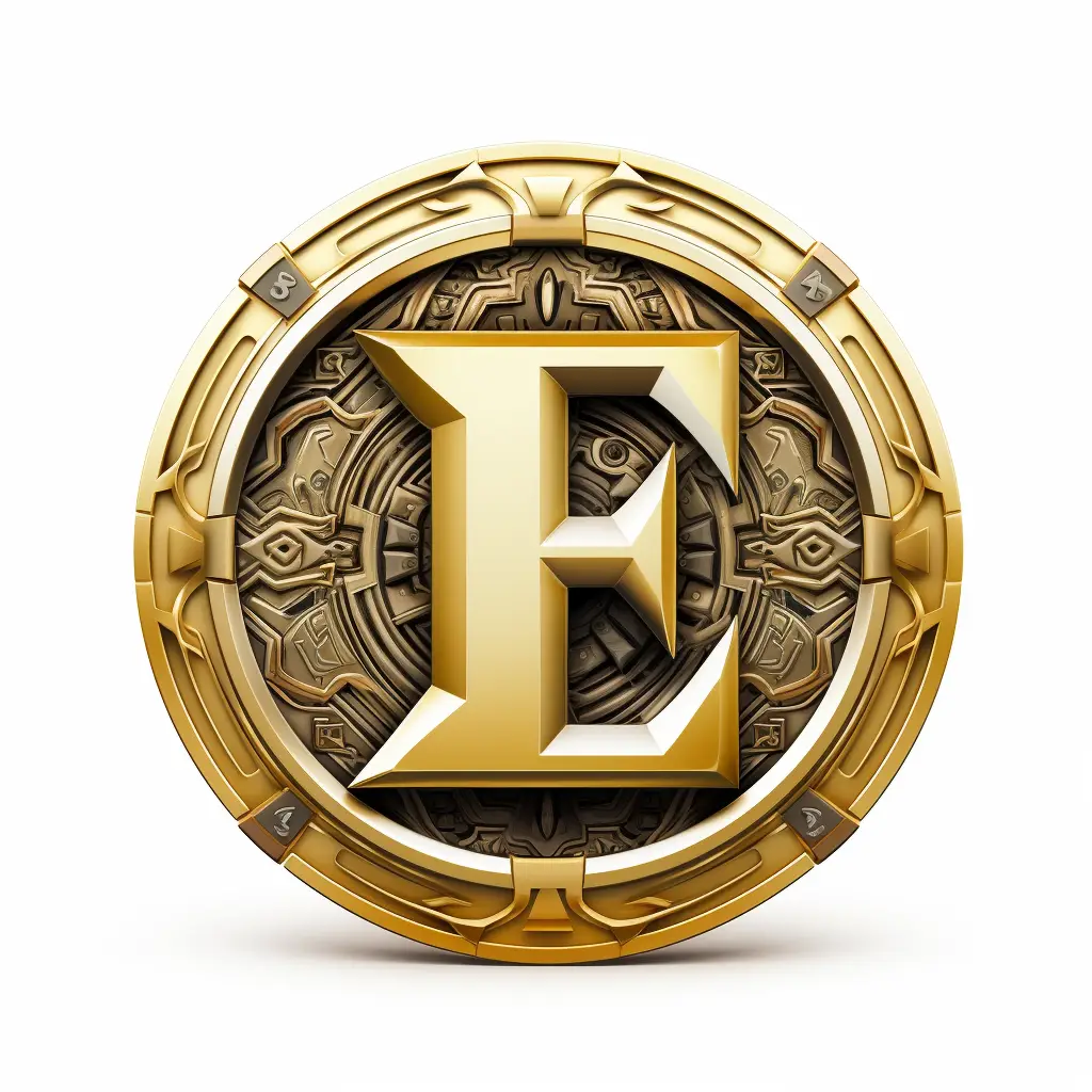 badge logo E letter gold golden coin