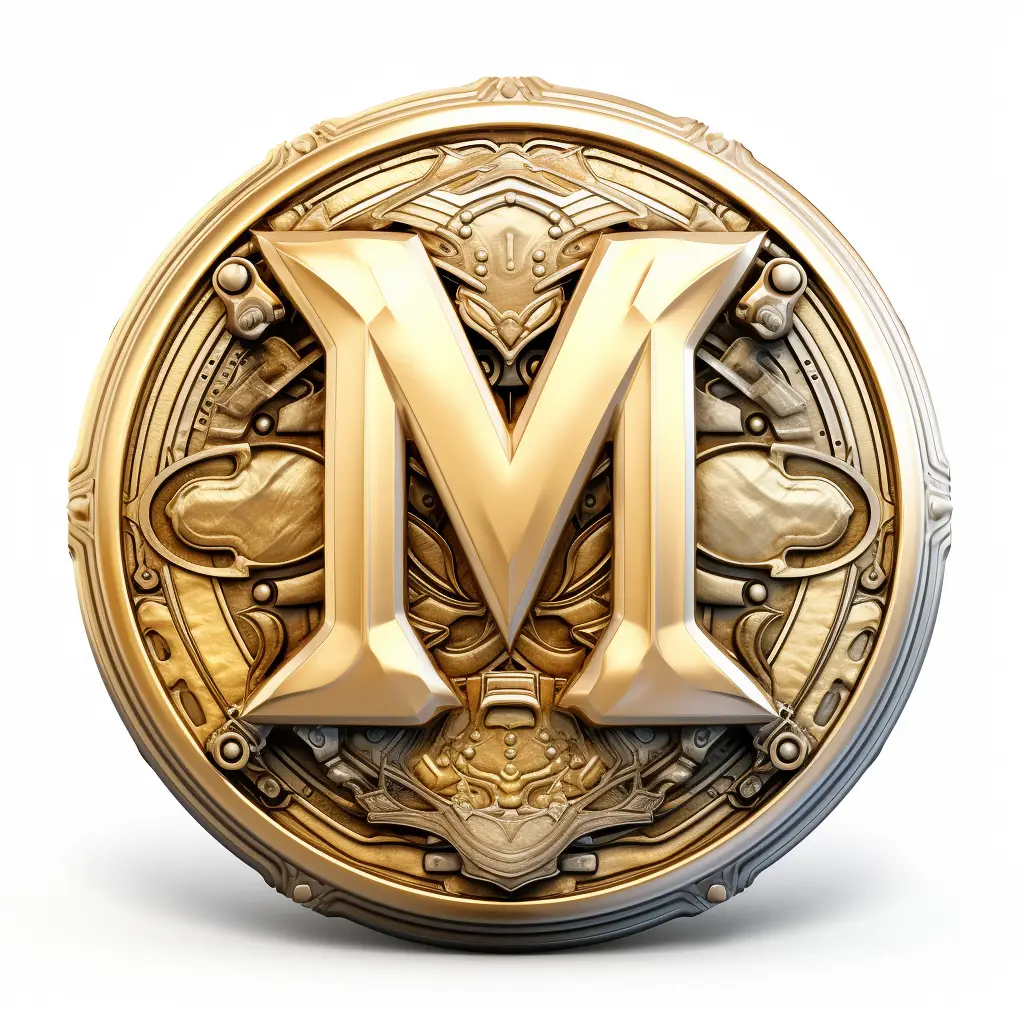 badge logo M letter gold golden coin