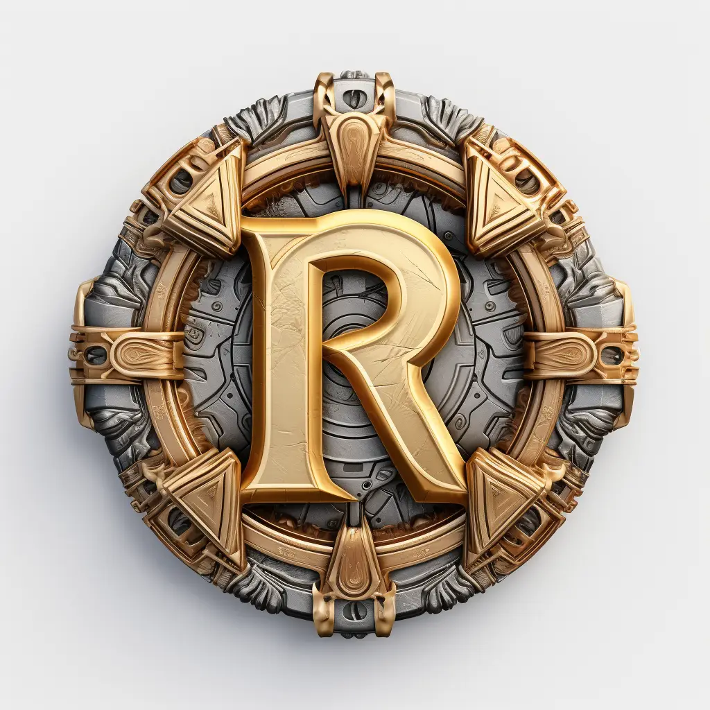 badge logo R letter gold golden coin