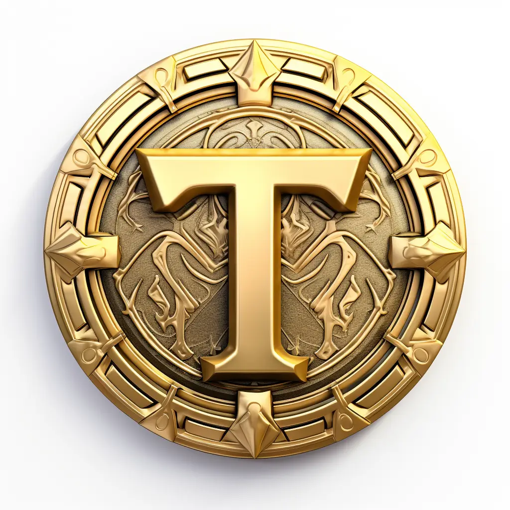 badge logo T letter gold golden coin