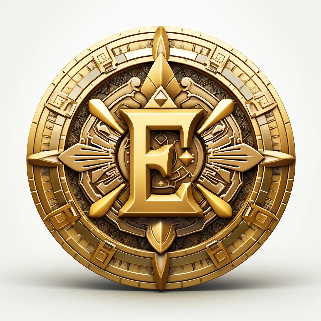 badge logo letter E gold coin golden
