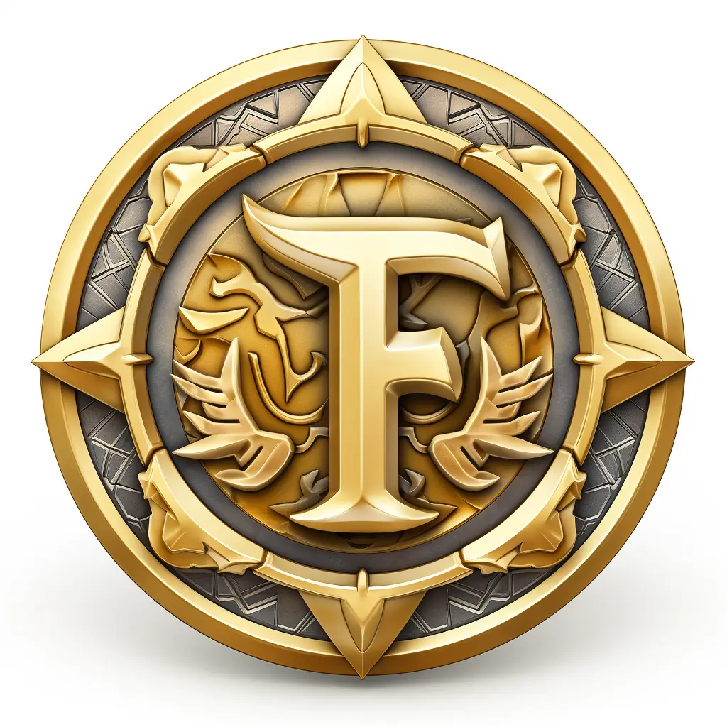 badge logo letter F gold coin golden