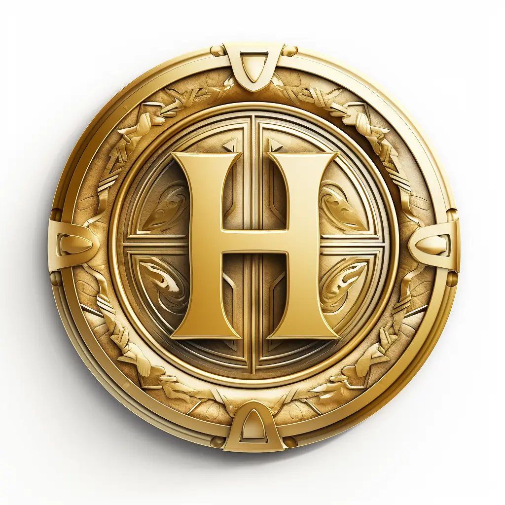 badge logo letter H gold coin golden