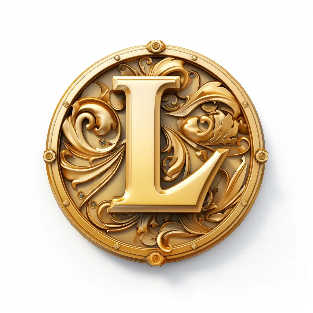 badge logo letter L gold coin golden