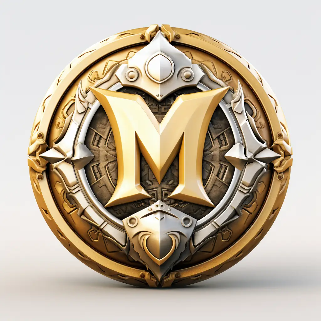 badge logo letter M gold golden coin