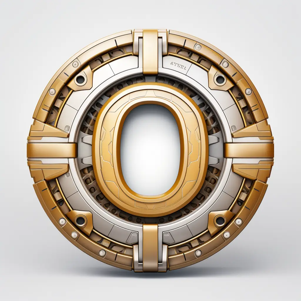 badge logo letter O gold coin golden