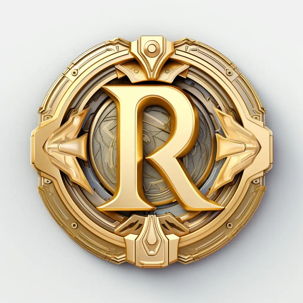 badge logo letter R gold coin golden