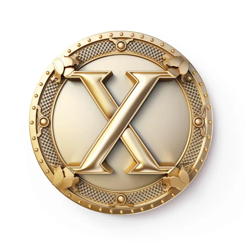 badge logo letter X gold coin golden