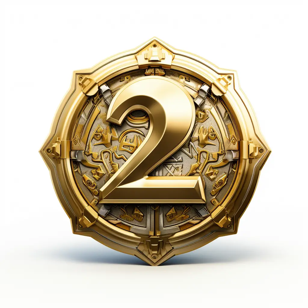 badge logo number 2 gold coin golden