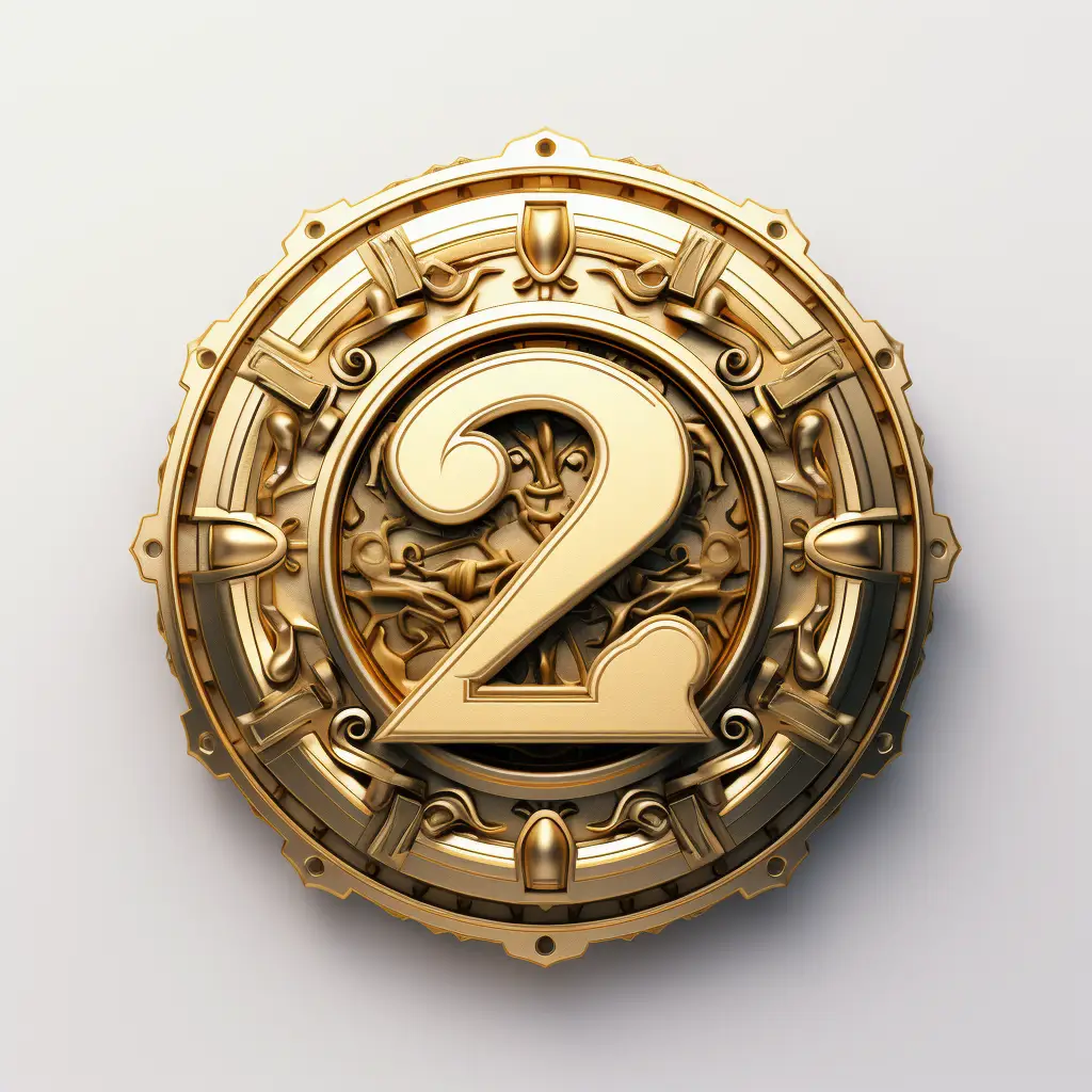 badge logo number 2 gold golden coin