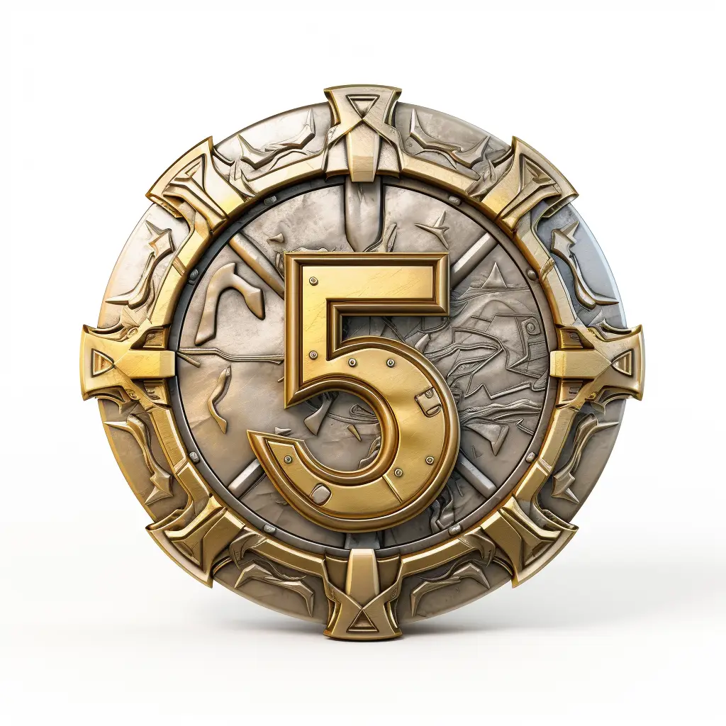 badge logo number 5 gold coin golden