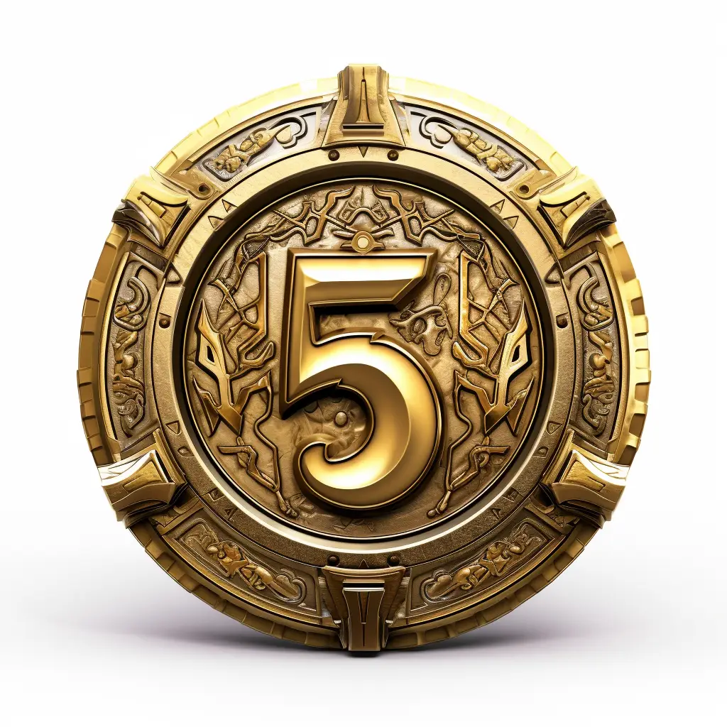 badge logo number 5 gold golden coin